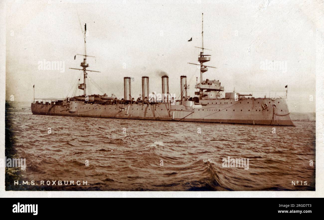 HMS Roxburgh - uno dei sei incrociatori corazzati classe Devonshire costruiti per la Royal Navy (1902). Foto Stock