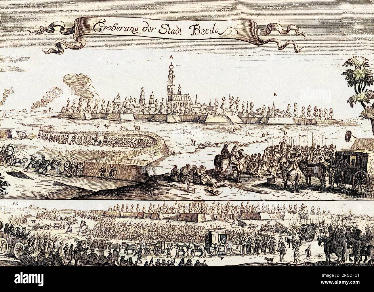 Breda viene continuamente presa e riconquistata dagli spagnoli e dagli olandesi a loro volta: Gli spagnoli lo presero nel 1625, ma ora viene riconquistata da Frederik Henrik dopo un lungo assedio. Foto Stock
