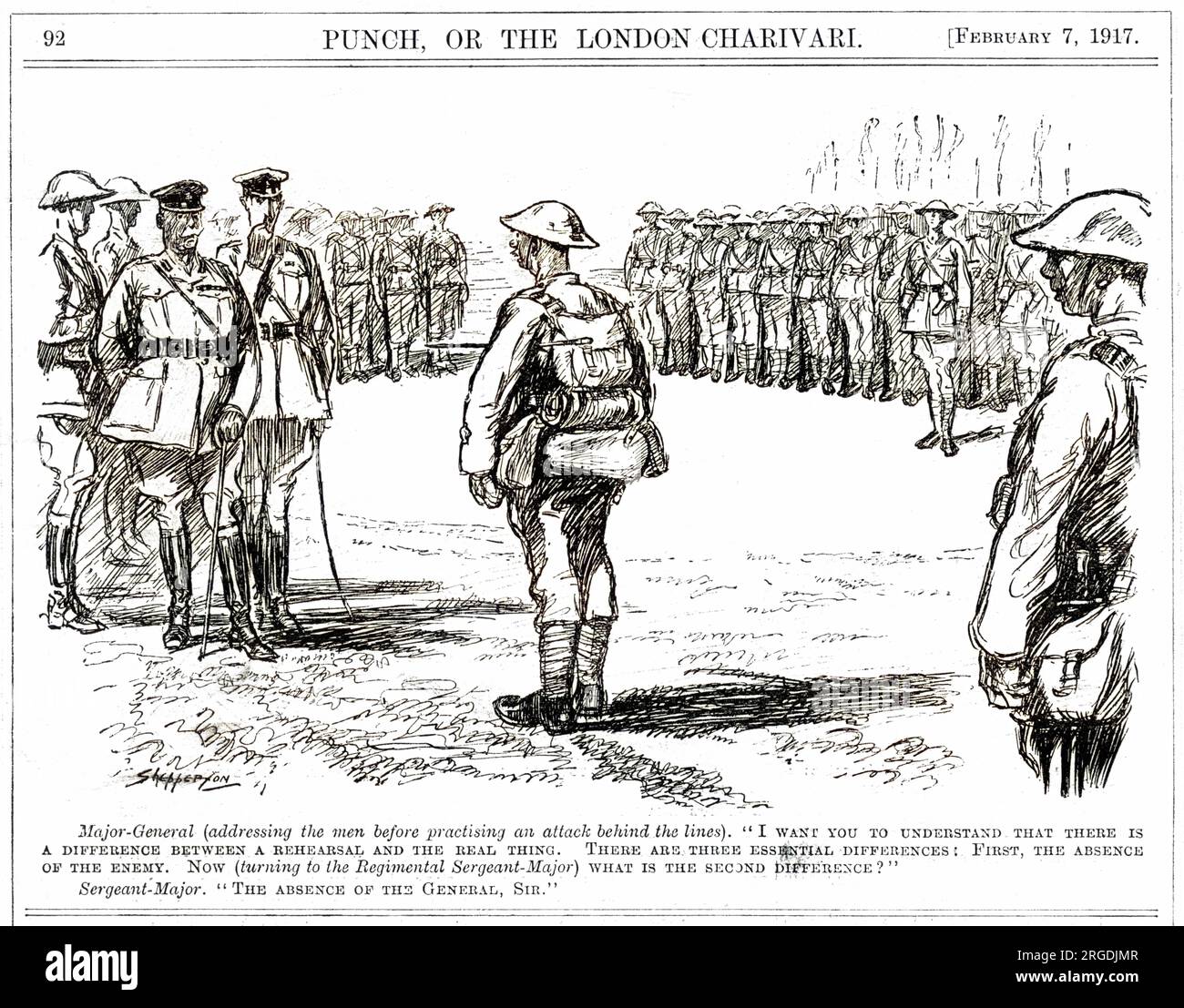 Satira dei cartoni animati sull'assenza del generale in prima linea durante la prima guerra mondiale. Foto Stock