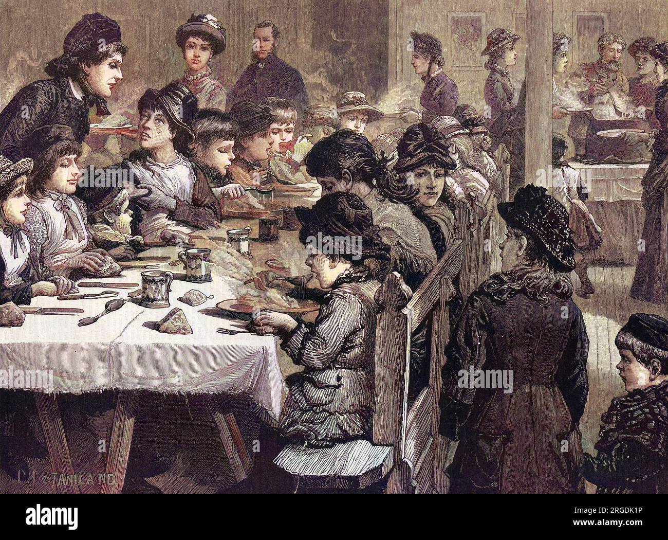 I bambini in un collegio cenano per un centesimo. Foto Stock