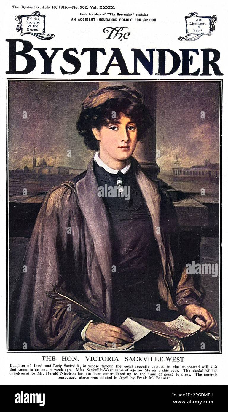 La copertina di The Bystander, 16 luglio 1913, con una riproduzione di un dipinto di Frank M.Bennet dipinto all'inizio dello stesso anno. Una settimana prima di questa pubblicazione, la corte si era stabilita a favore di vita Sackville-West in una celebrata causa di testamento. Foto Stock