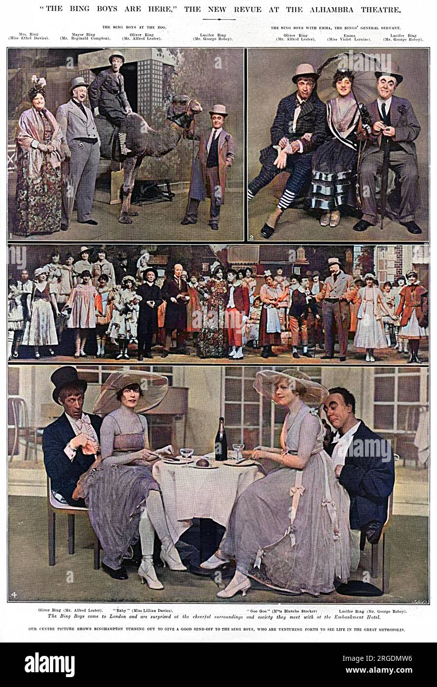 Le scene della famosa rivista The Bing Boys sono qui con Alfred Lester, George Robey, Lillian Davies e Blanche Stocker. Lo spettacolo fu uno dei più popolari del periodo della grande Guerra. Foto Stock