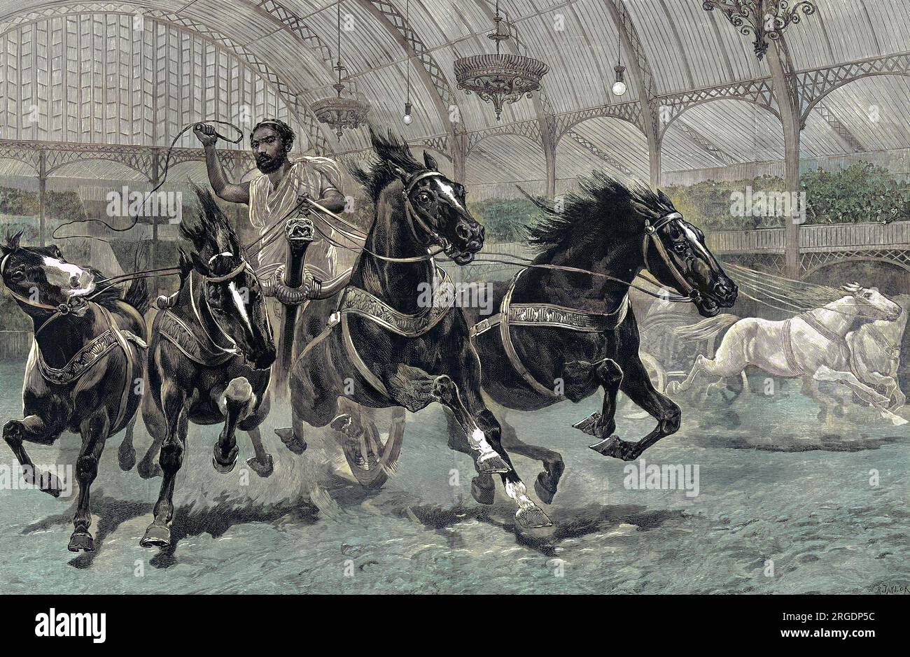 L'ippodromo di Parigi ad Olympia, la National Agricultural Hall, Kensington: La corsa romana di carri, da parte di un team di guida quattro adreast (moda droski). Foto Stock