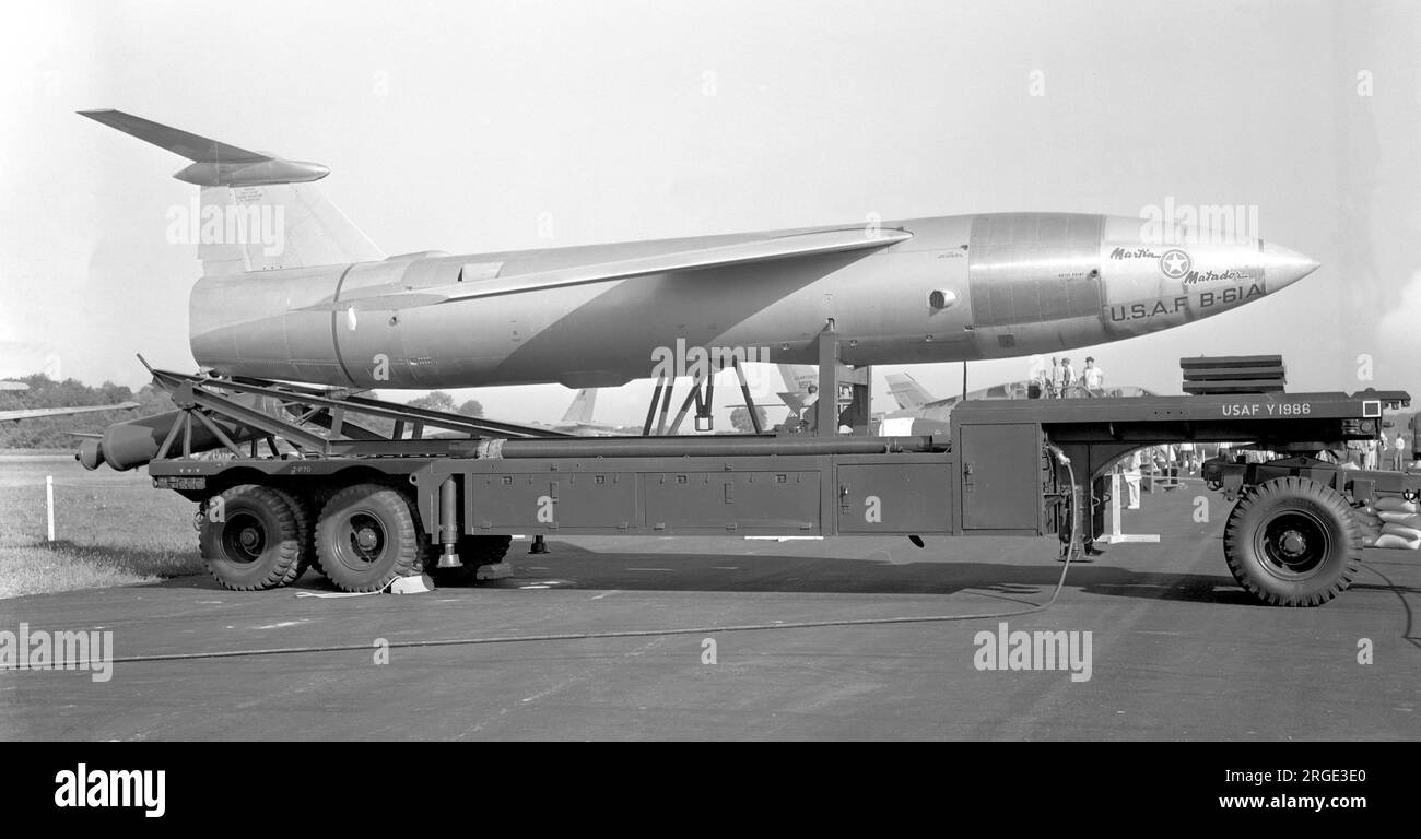 United States Air Force â€“ Martin B-61A Matador. Un missile disattivato montato su un rimorchio di transito a scopo espositivo. Foto Stock