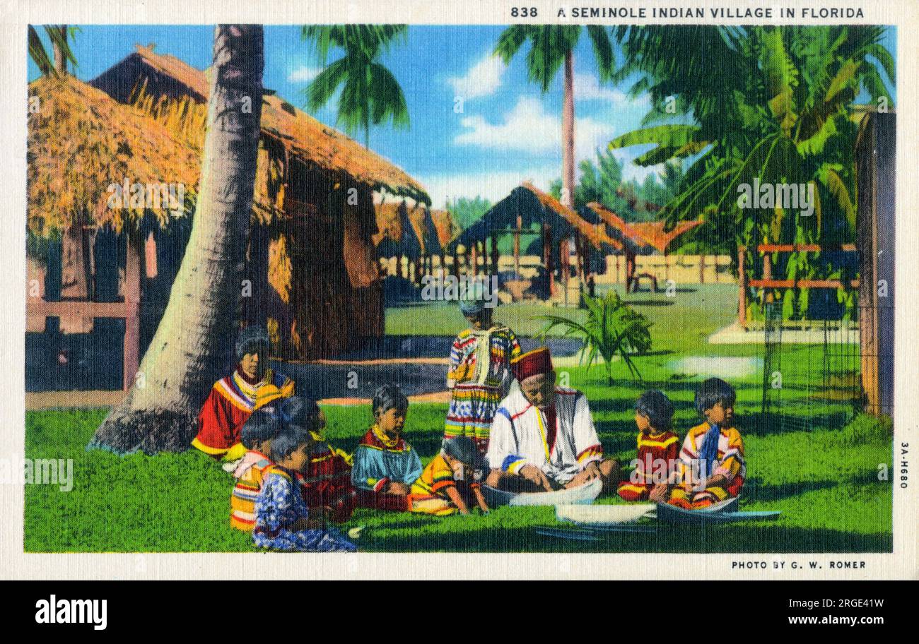 Gli indiani Seminole nel loro villaggio, Florida, USA Foto Stock