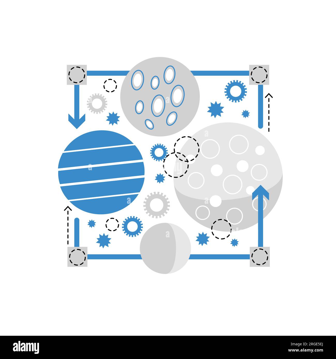 Scienza della planetologia. Ricerca del sistema solare, illustrazione vettoriale di scienza planetaria Illustrazione Vettoriale