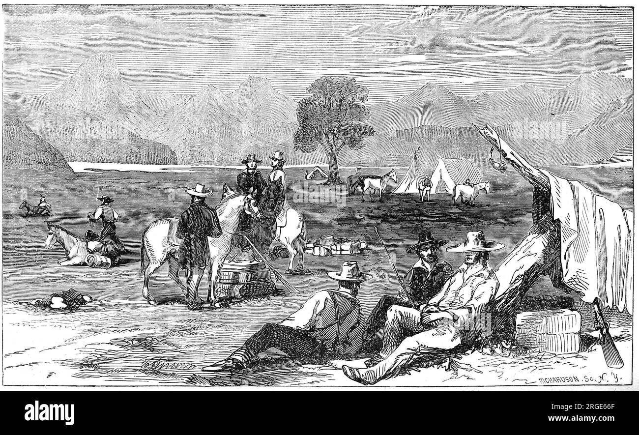 Incisione di una scena di Gold Rush pubblicata su una rivista di New York nel 1849 Foto Stock