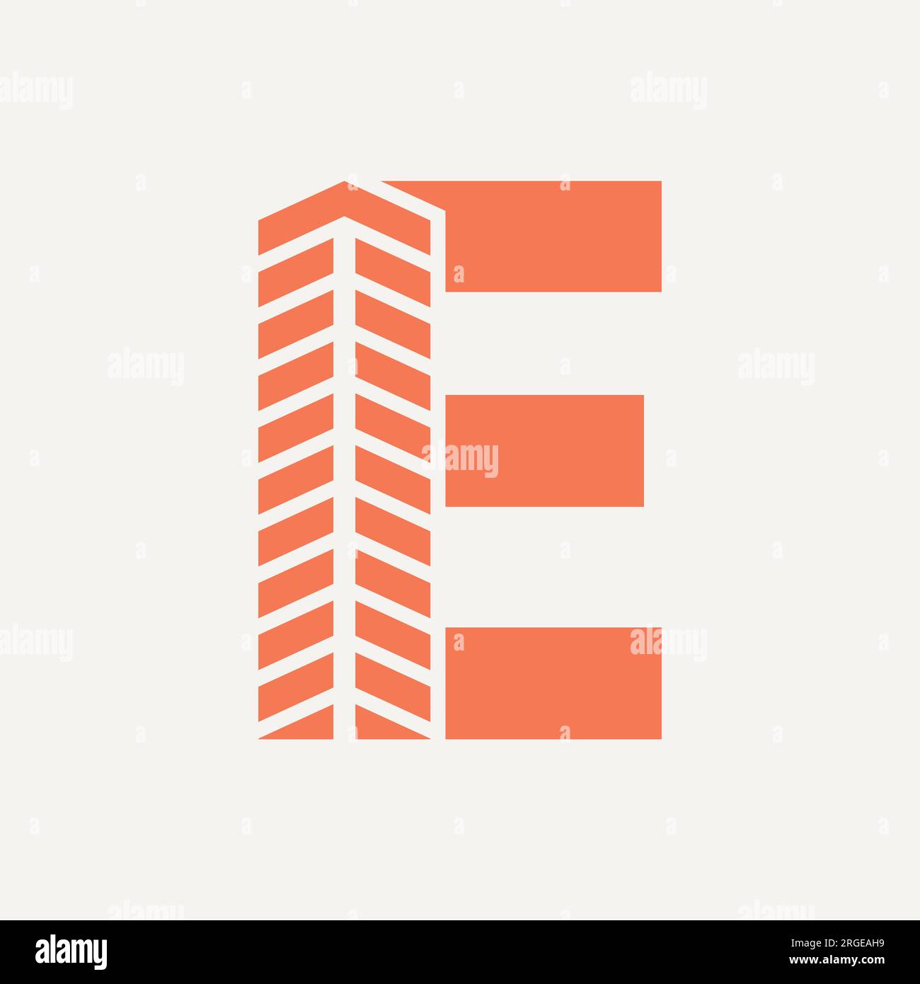 Concetto di logo immobiliare Letter e con icona di costruzione. Simbolo proprietà e alloggiamento Illustrazione Vettoriale