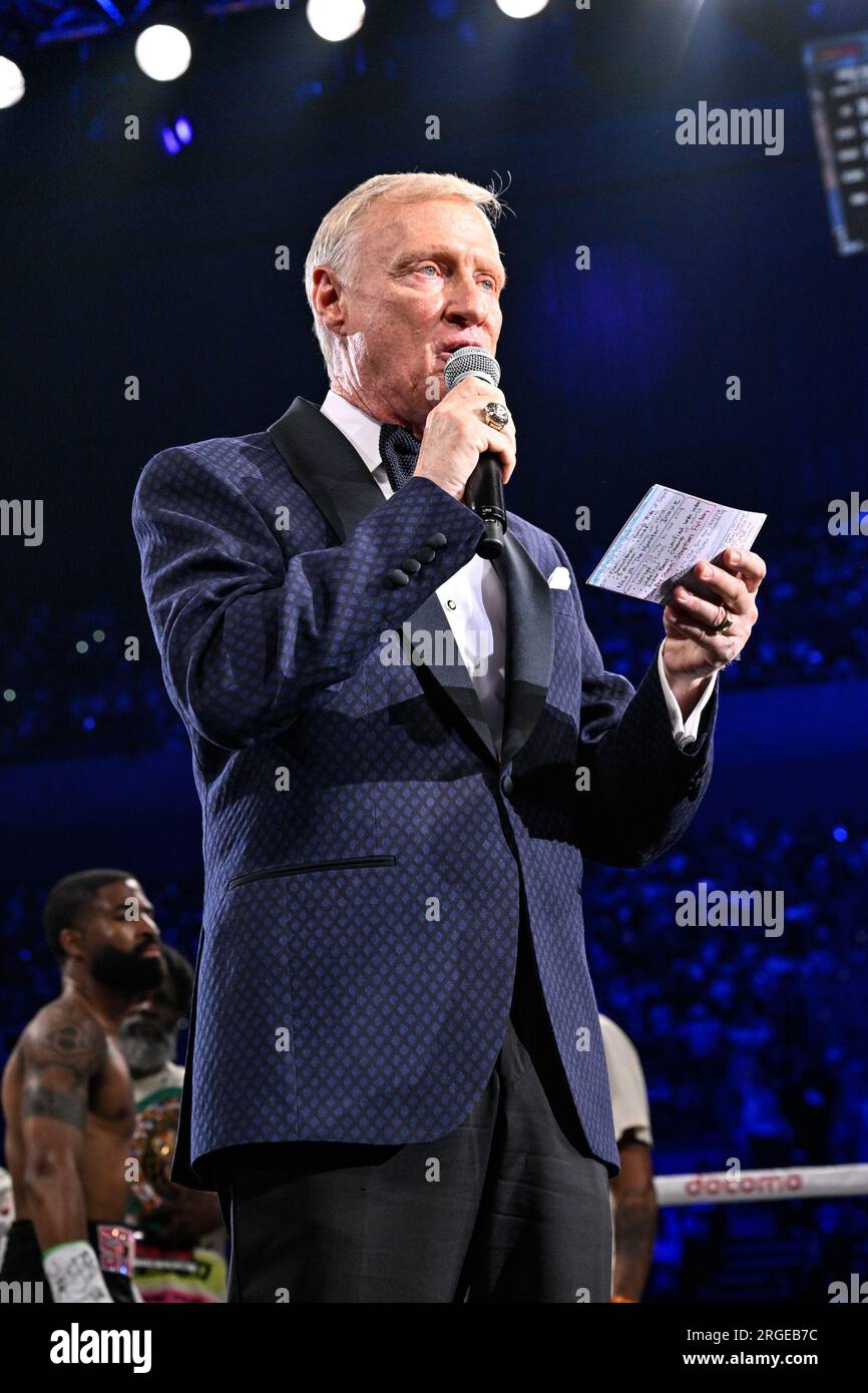Tokyo, Giappone. 25 luglio 2023. Il ring announcer Jimmy Lennon Jr. Parla prima dell'incontro dei titoli WBC e WBO dei super pesi gallo all'Ariake Arena di Tokyo, in Giappone, il 25 luglio 2023. Credito: Hiroaki finito Yamaguchi/AFLO/Alamy Live News Foto Stock