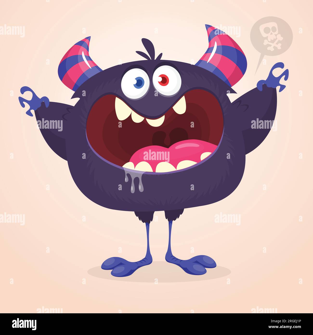 Personaggio mostro urlante di un cartone animato arrabbiato. Illustrazione di Halloween di una spaventosa creatura aliena. Confezione o logo. Vettore isolato Illustrazione Vettoriale