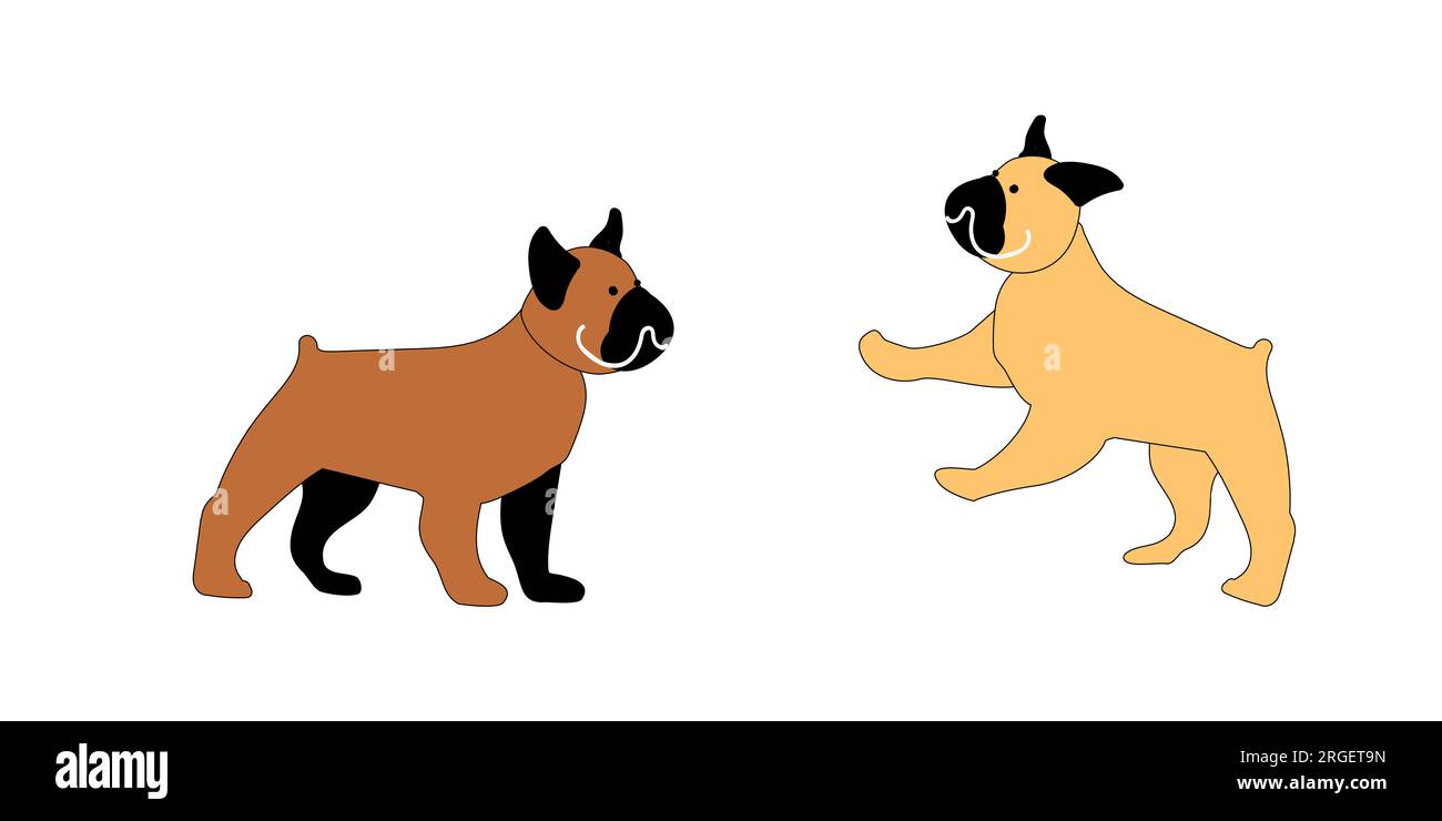 Bulldog francese giallo e marrone. Cani colorati per stampe, striscioni, poster, vestiti. Adesivo luminoso. Illustrazione vettoriale per poster, sfondo, motivo Illustrazione Vettoriale