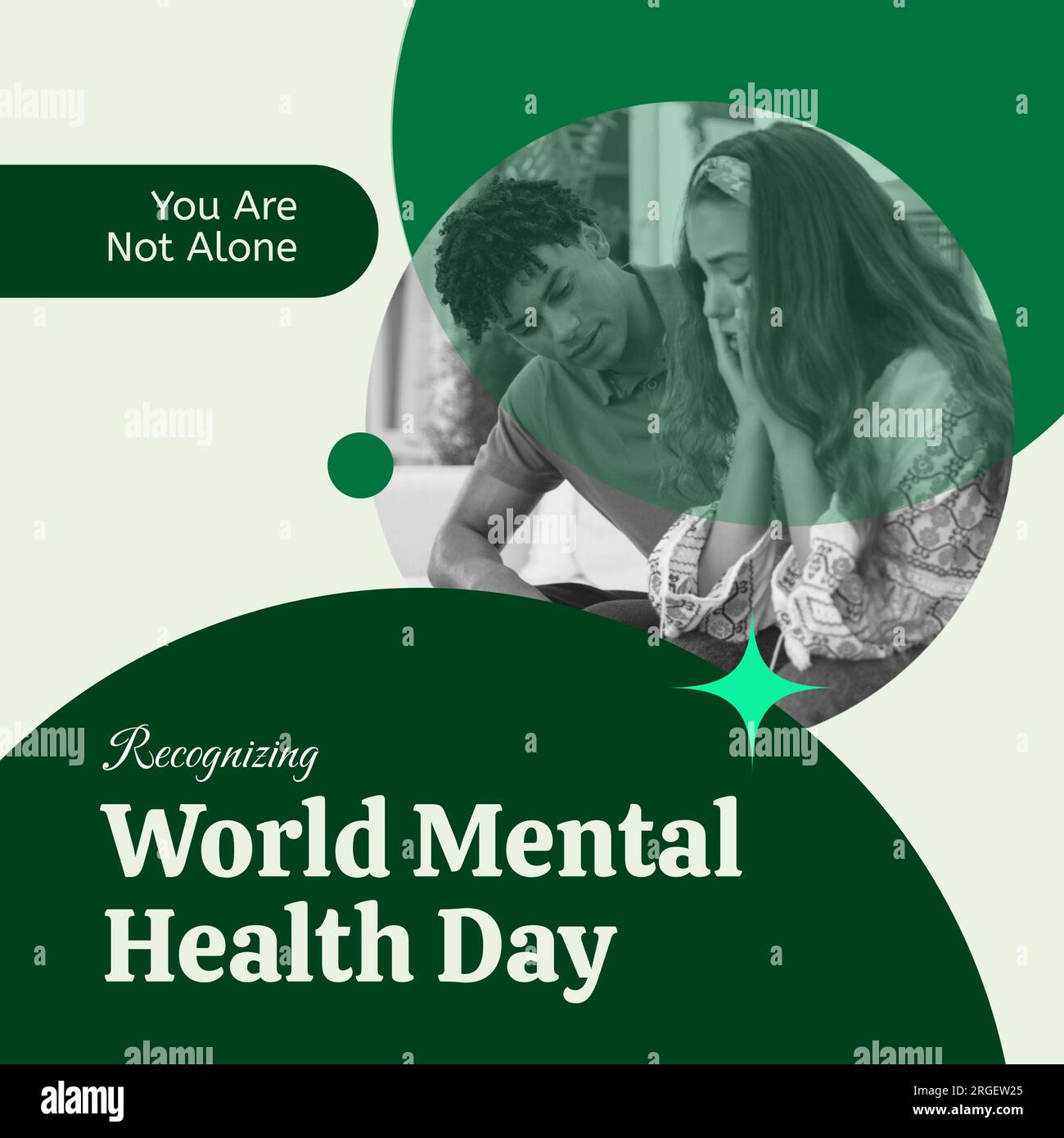 Composizione del mondo giorno di salute mentale testo sopra triste coppia diversificata Foto Stock