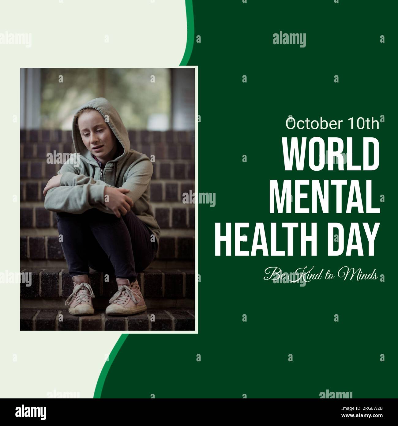 Composizione del mondo giorno di salute mentale testo sopra donna caucasica triste Foto Stock