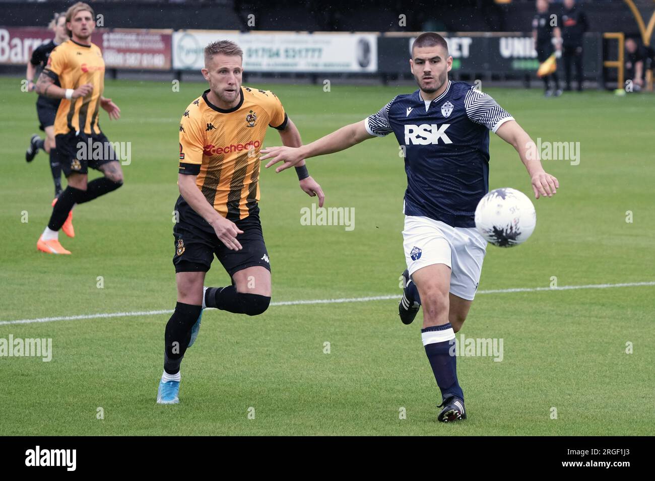 Southport contro Warrington Town 5 agosto 2023 Big Help Stadium .Southport. Vanarama National League North. Southport 0 Warrington Town 4. Marcus Carver in azione. Foto Stock