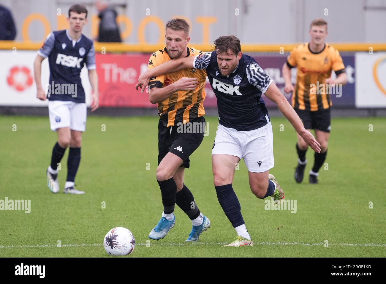 Southport contro Warrington Town 5 agosto 2023 Big Help Stadium .Southport. Vanarama National League North. Southport 0 Warrington Town 4. Marcus Carver in azione. Foto Stock