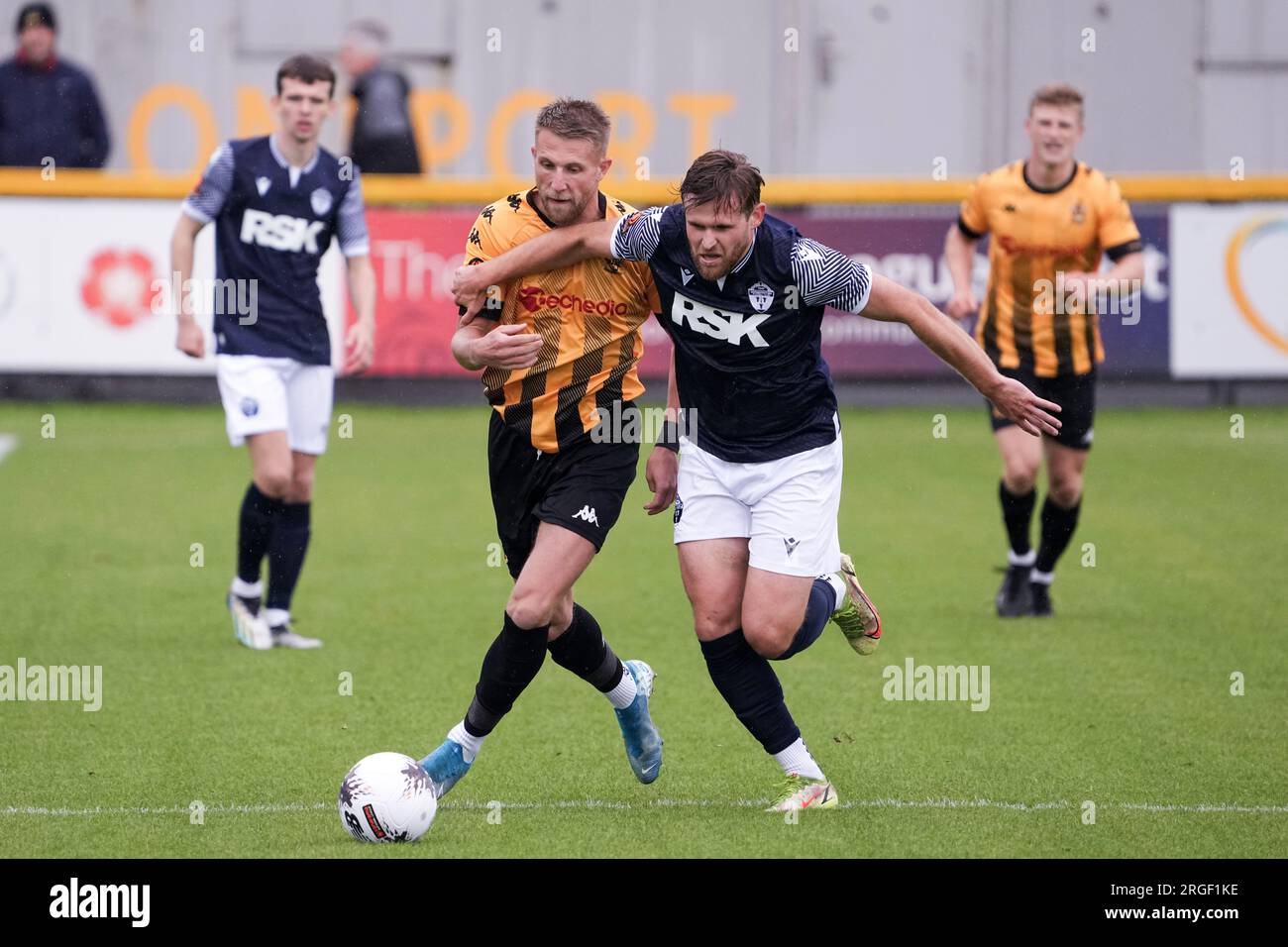 Southport contro Warrington Town 5 agosto 2023 Big Help Stadium .Southport. Vanarama National League North. Southport 0 Warrington Town 4. Marcus Carver in azione. Foto Stock