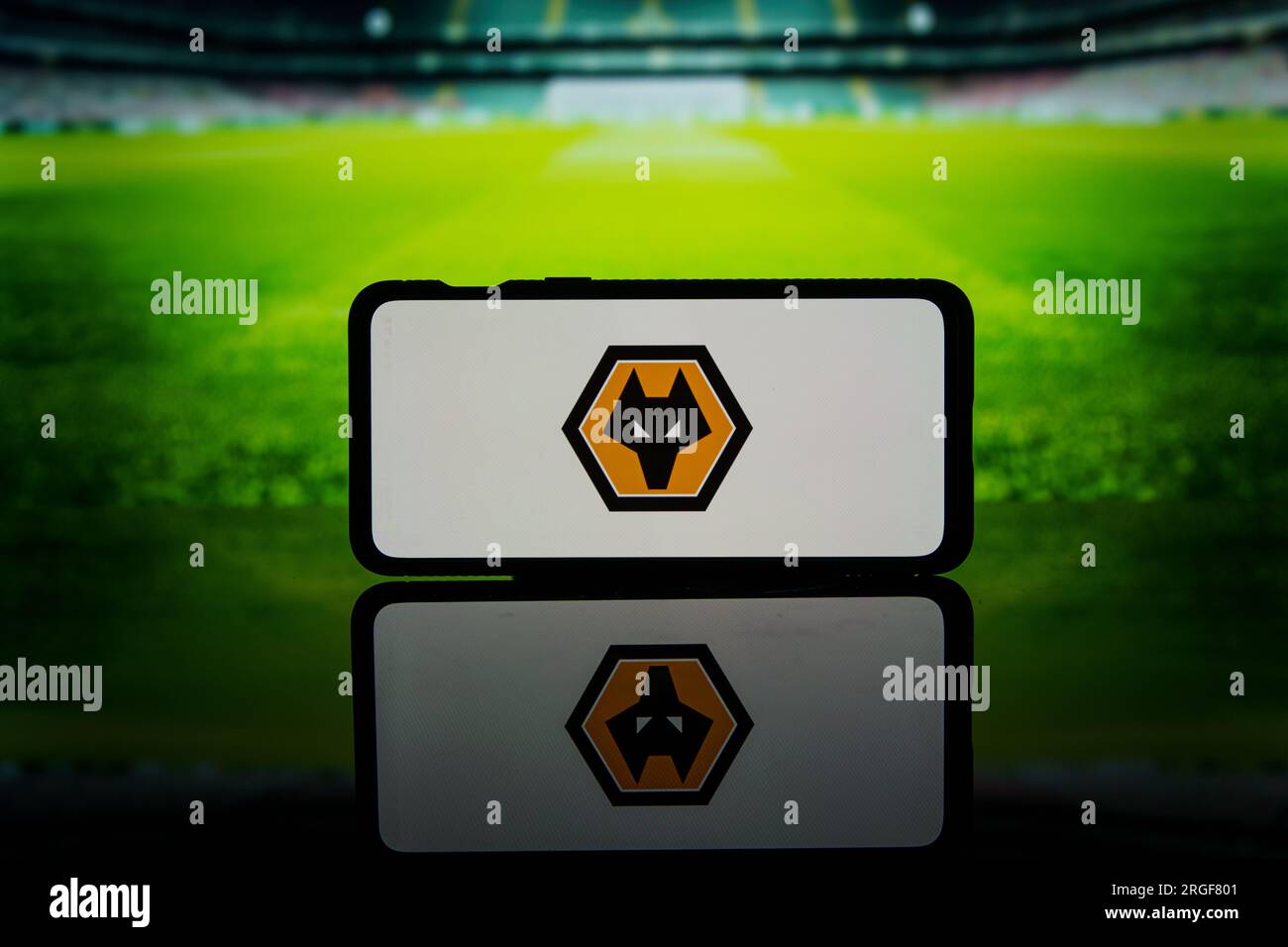 Logo del campionato inglese di Premier League sullo schermo Foto Stock