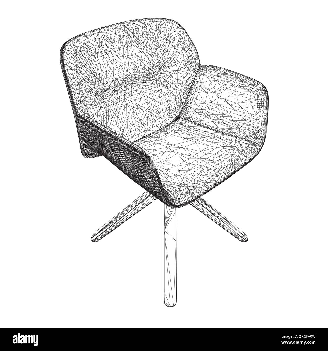 Immagine vettoriale a reticolo di una sedia in bianco e nero. Struttura a reticolo Vector Armchair. Comoda e confortevole sedia da ufficio per il design degli spazi interni. Ufficio Interio Illustrazione Vettoriale