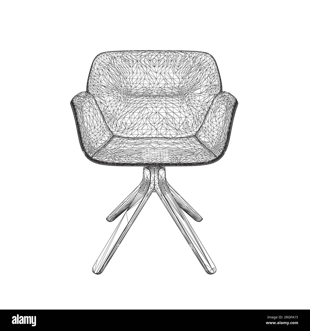 Immagine vettoriale a reticolo di una sedia in bianco e nero. Struttura a reticolo Vector Armchair. Comoda e confortevole sedia da ufficio per il design degli spazi interni. Ufficio Interio Illustrazione Vettoriale
