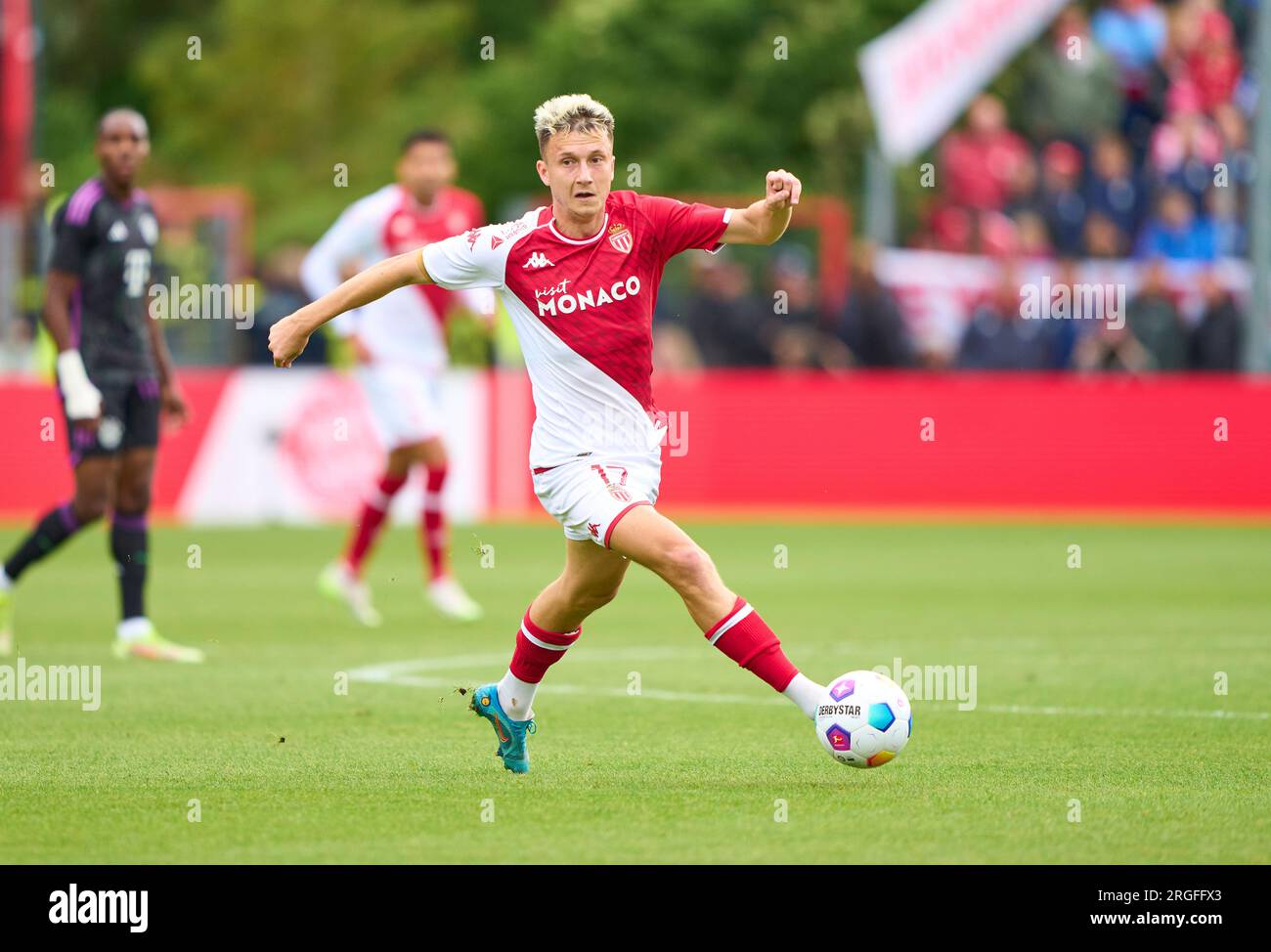 Aleksandr Golovin, COME Monaco 17 in azione alla partita amichevole FC BAYERN München - AS MONACO 4-2 1.Lega calcio tedesca il 7 agosto 2023 a Unterhaching, Germania stagione 2023/2024, FCB, © Peter Schatz / Alamy Live News Foto Stock