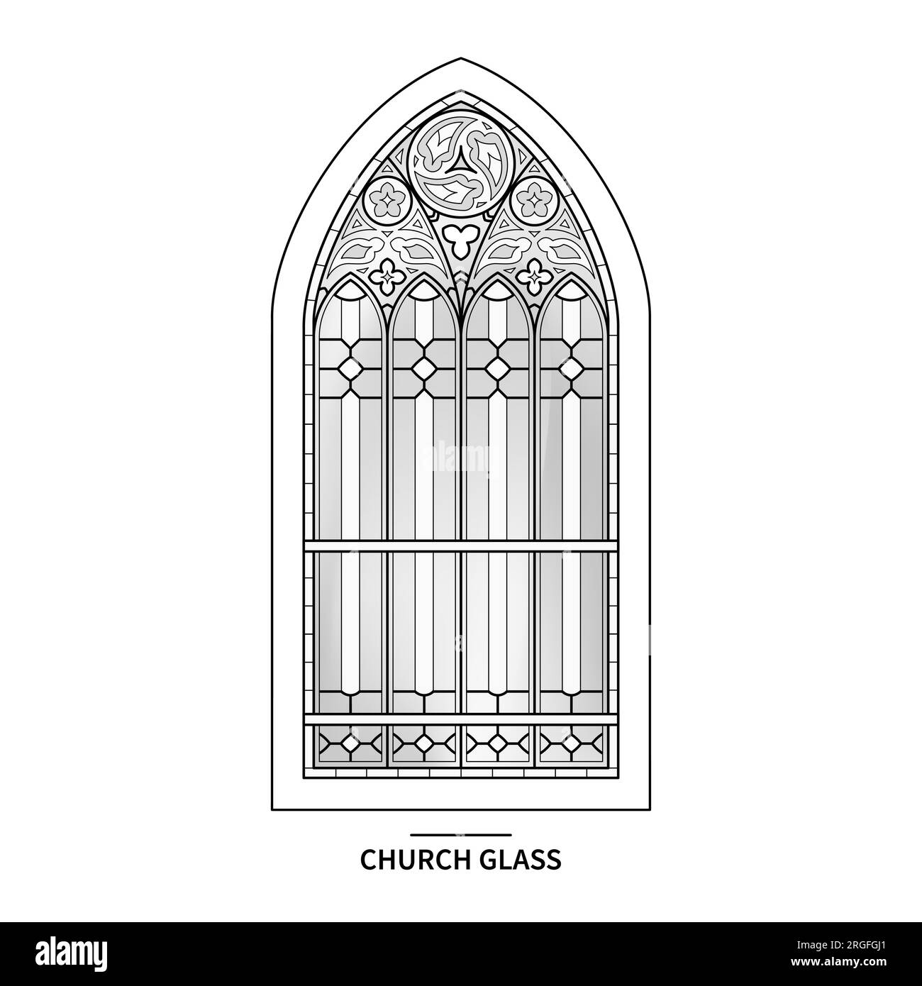 Una finestra bianca e nera della chiesa cattolica in vetro. Illustrazione Vettoriale