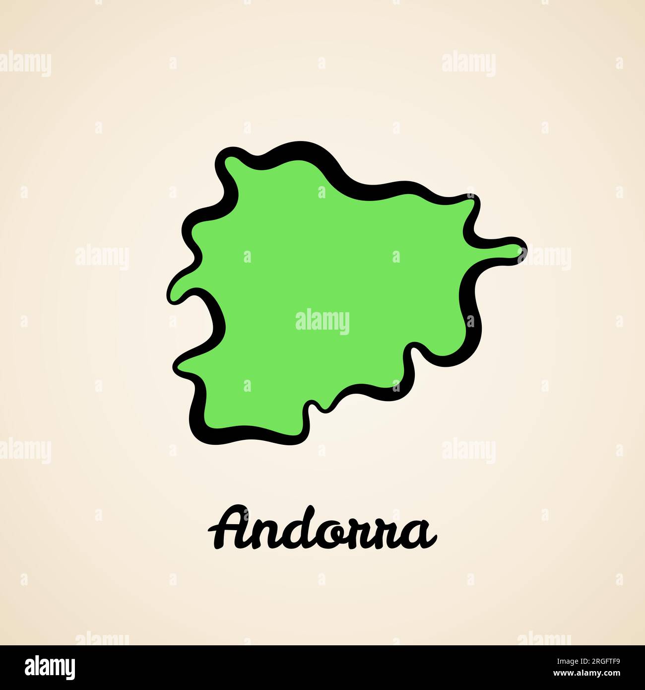 Mappa semplificata verde di Andorra con contorno nero. Illustrazione Vettoriale