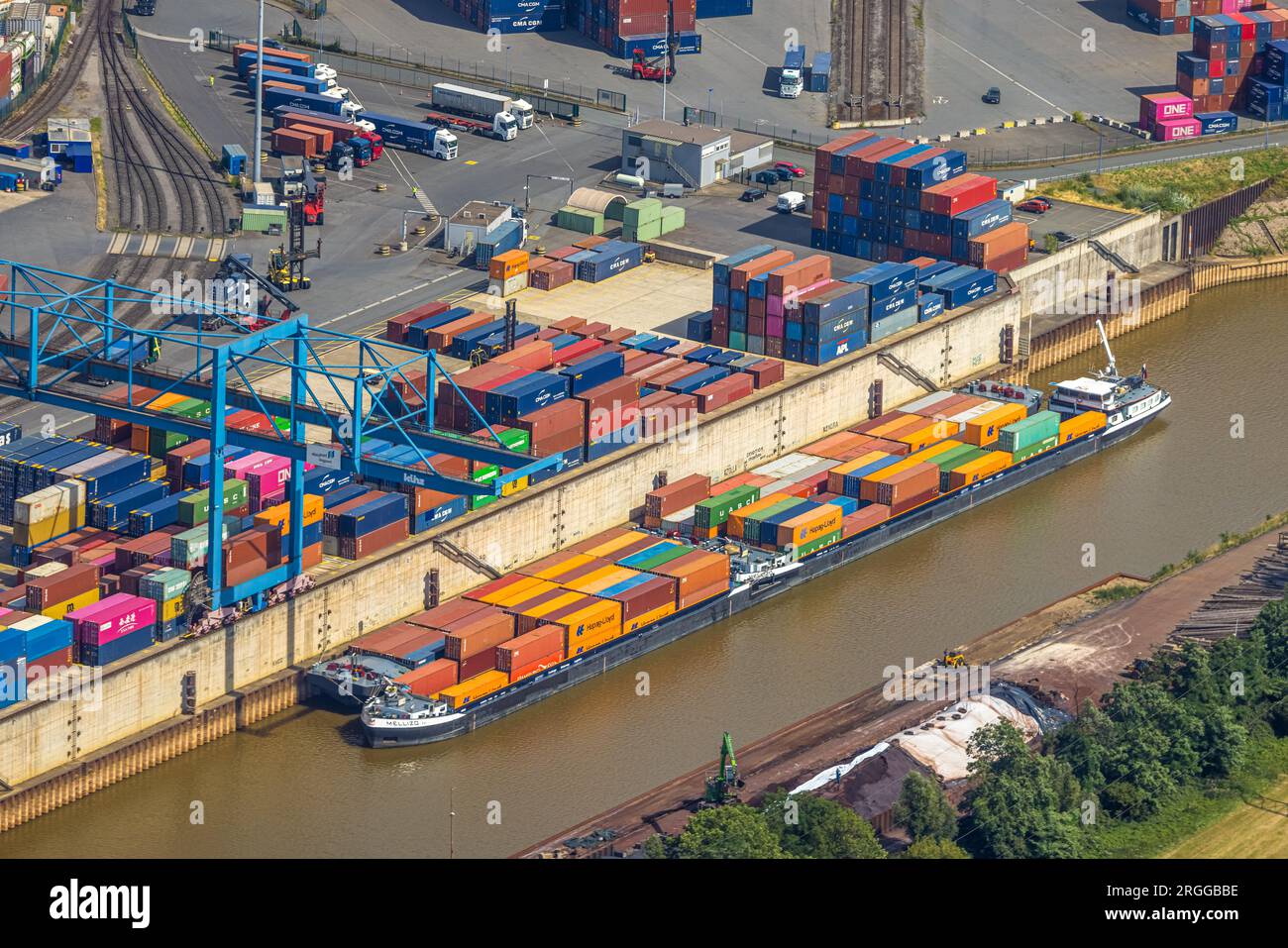 Veduta aerea, logport i Rheinhausen, nave portacontainer, Friemersheim, Duisburg, regione della Ruhr, Renania settentrionale-Vestfalia, Germania Foto Stock