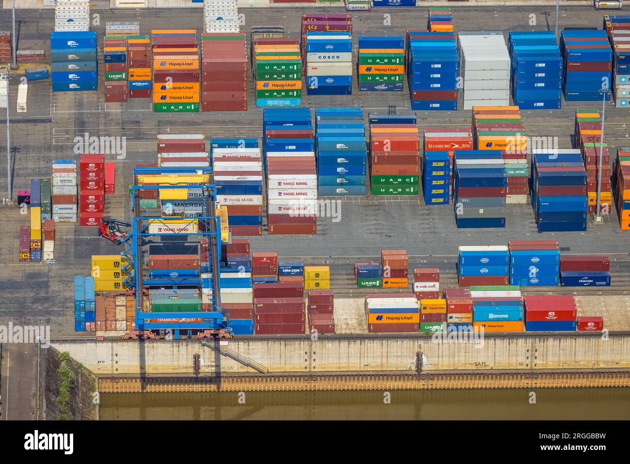 Veduta aerea, logport i Rheinhausen, Container, Friemersheim, Duisburg, regione della Ruhr, Renania settentrionale-Vestfalia, Germania Foto Stock