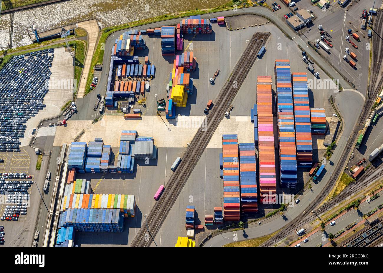 Veduta aerea, logport i Rheinhausen, Container, Friemersheim, Duisburg, regione della Ruhr, Renania settentrionale-Vestfalia, Germania Foto Stock