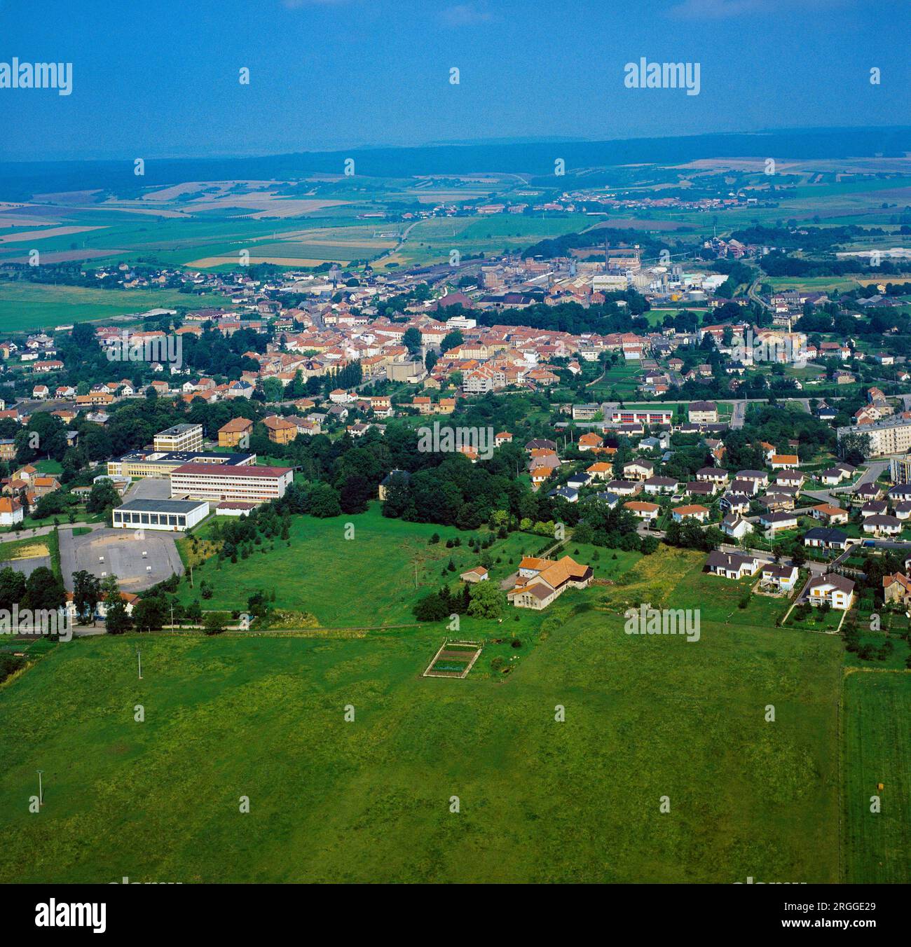 Dieuze, vista aerea della città, Mosella, Lorena, Francia, Europa, Foto Stock