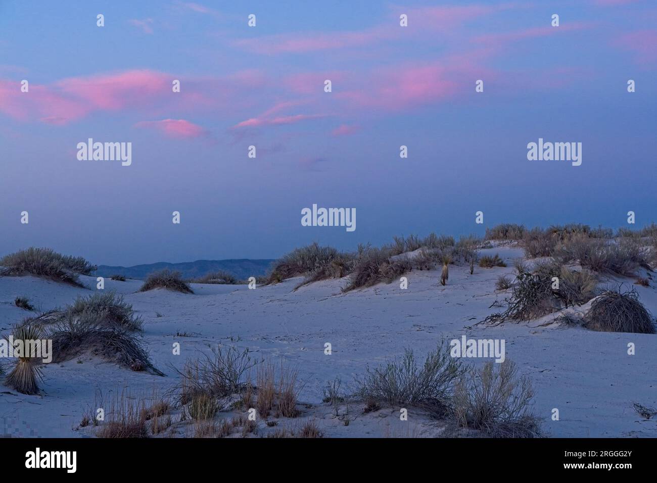 White Sands National Park al tramonto con sabbie di gesso che riflettono i colori del cielo Foto Stock