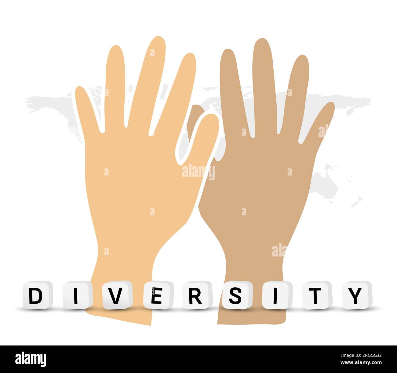 Concetto di cultura diversificata e multietnica multirazziale. Società ed etnia diverse che si tengono per mano e lavorano insieme. Diversità ed equità Foto Stock