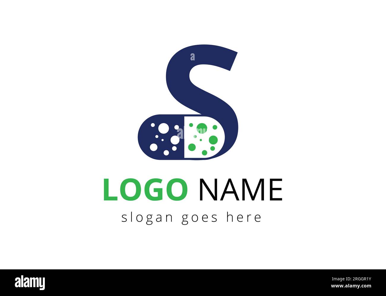 Modello vettoriale con logo Letter S Medicine tablet Logo Concept for Healthcare Logo Sign con simbolo a pila Illustrazione Vettoriale