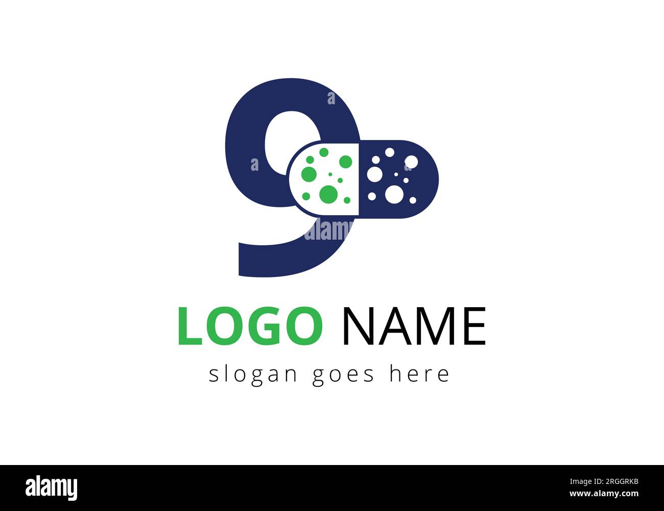 Letter 9 Medicine tablet Logo Concept for Healthcare Logo Sign Vector Template con simbolo a pila Illustrazione Vettoriale