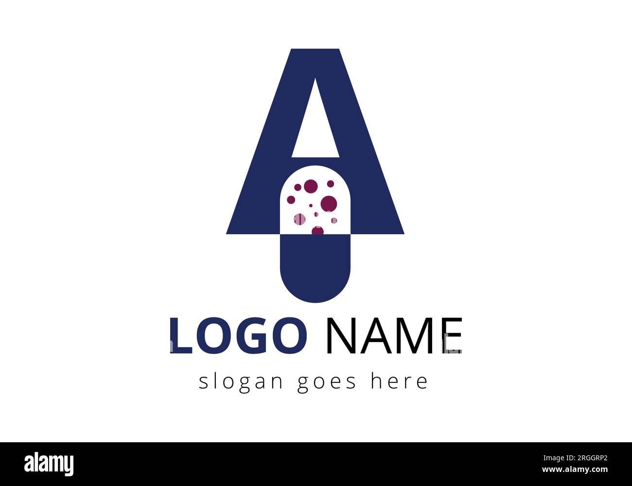 Modello vettoriale con logo lettera A Medicina tablet Logo Concept for Healthcare Logo Sign con simbolo di pila Illustrazione Vettoriale