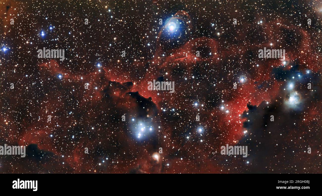 Cielo stellato notturno con nebulose e ammassi stellari Foto Stock
