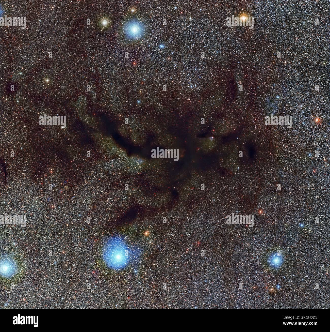 Cielo stellato con nebulosa scura e stelle luminose Foto Stock