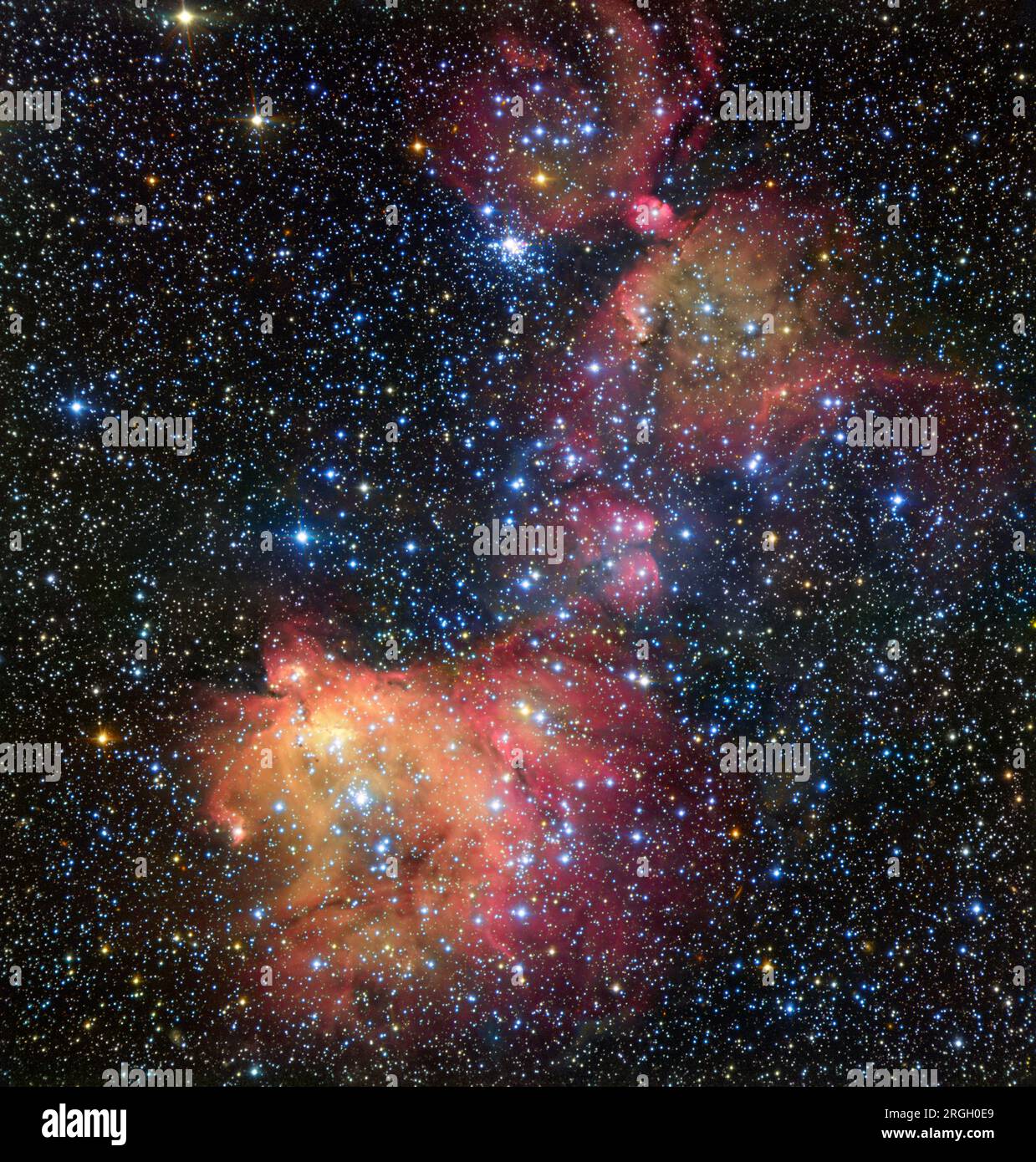 Cielo stellato notturno con nebulose colorate Foto Stock