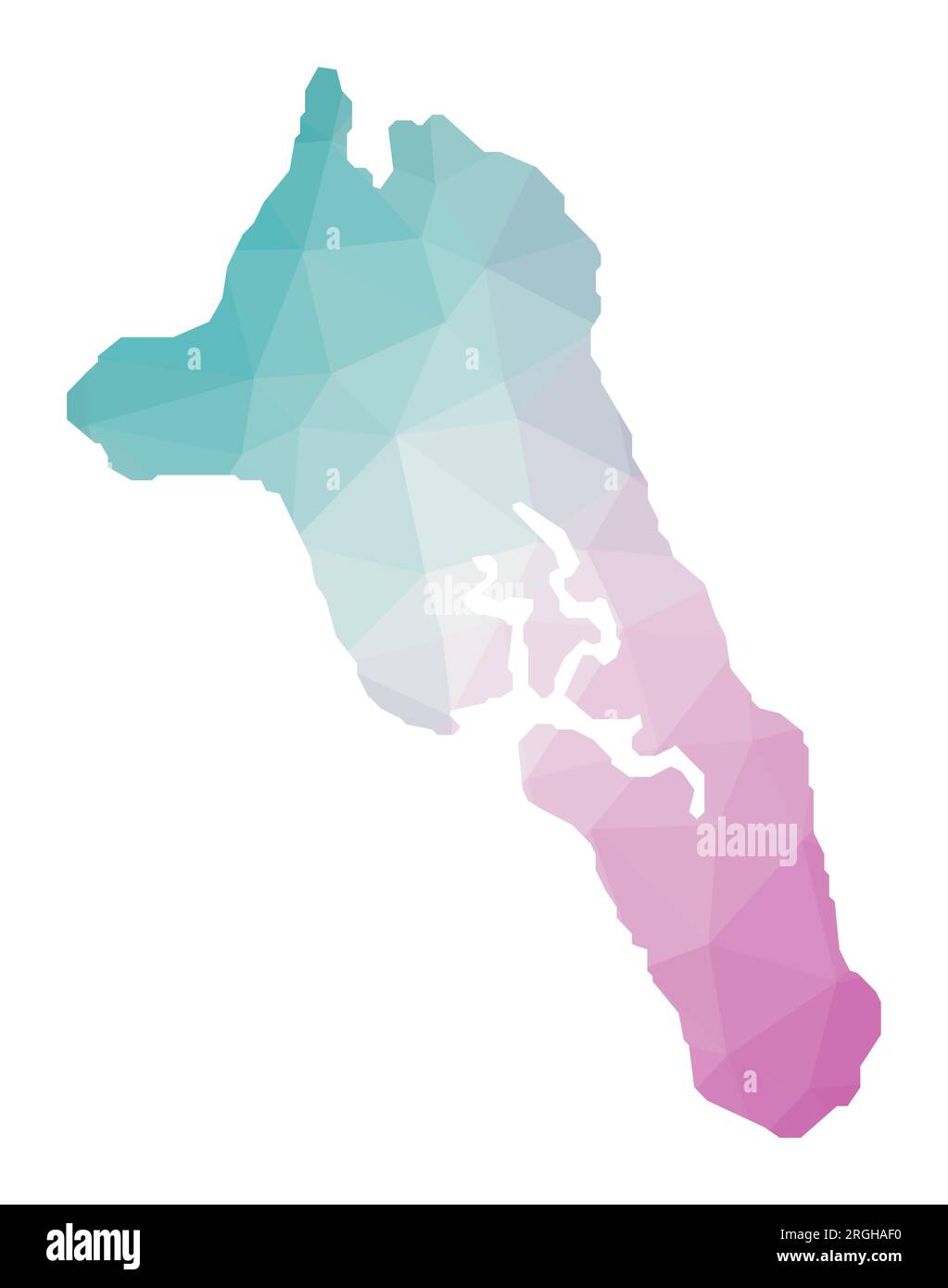 Mappa poligonale dell'isola di Havelock. Illustrazione geometrica dell'isola in colori smeraldo ametista. Mappa Havelock in stile poly basso. Tecnologia, interna Illustrazione Vettoriale