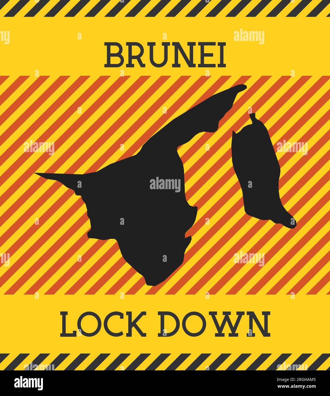 Segnale di blocco Brunei. Icona gialla di pericolo pandemia paese. Illustrazione vettoriale. Illustrazione Vettoriale