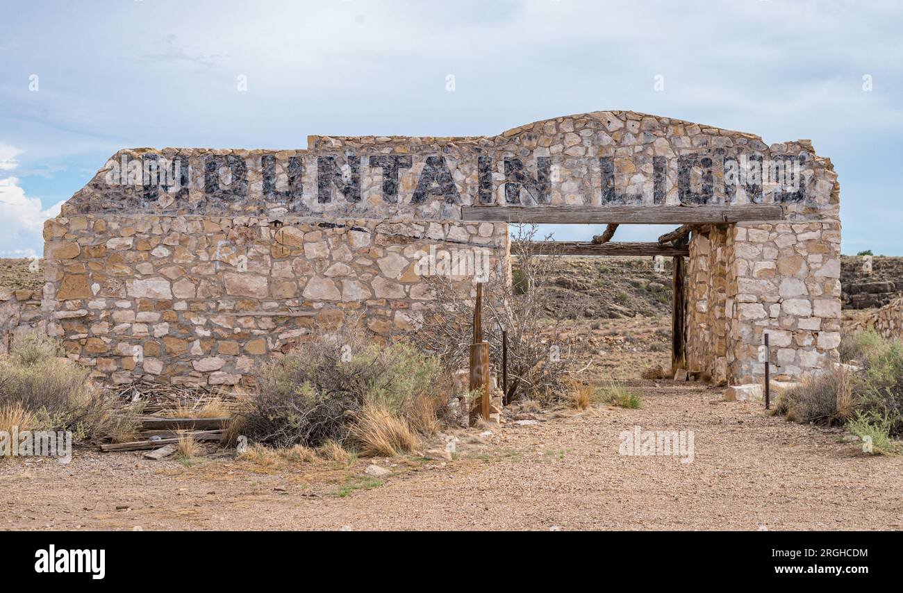 Parte dello zoo abbandonato a Two Guns, Arizona. Questo fu anche il luogo di un omicidio di massa Apache Foto Stock