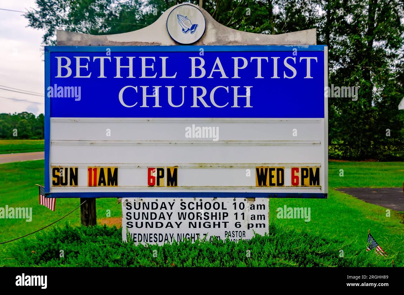 Bethel Baptist Church è raffigurata, 8 agosto 2023, a Mobile, Alabama. La chiesa battista missionaria si trova in Newman Road nella contea di South Mobile. Foto Stock