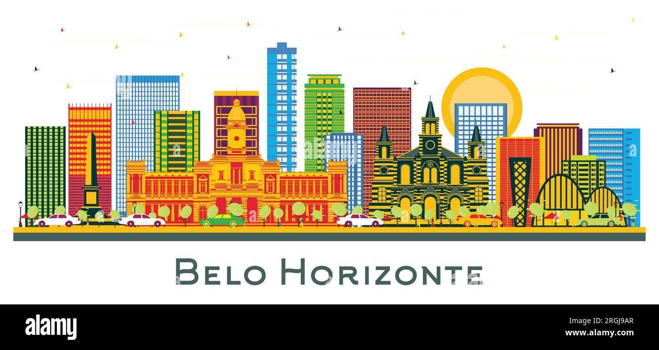Belo Horizonte Brasile skyline con edifici colorati isolati su bianco. Illustrazione vettoriale. Business Travel and Tourism Concept. Illustrazione Vettoriale