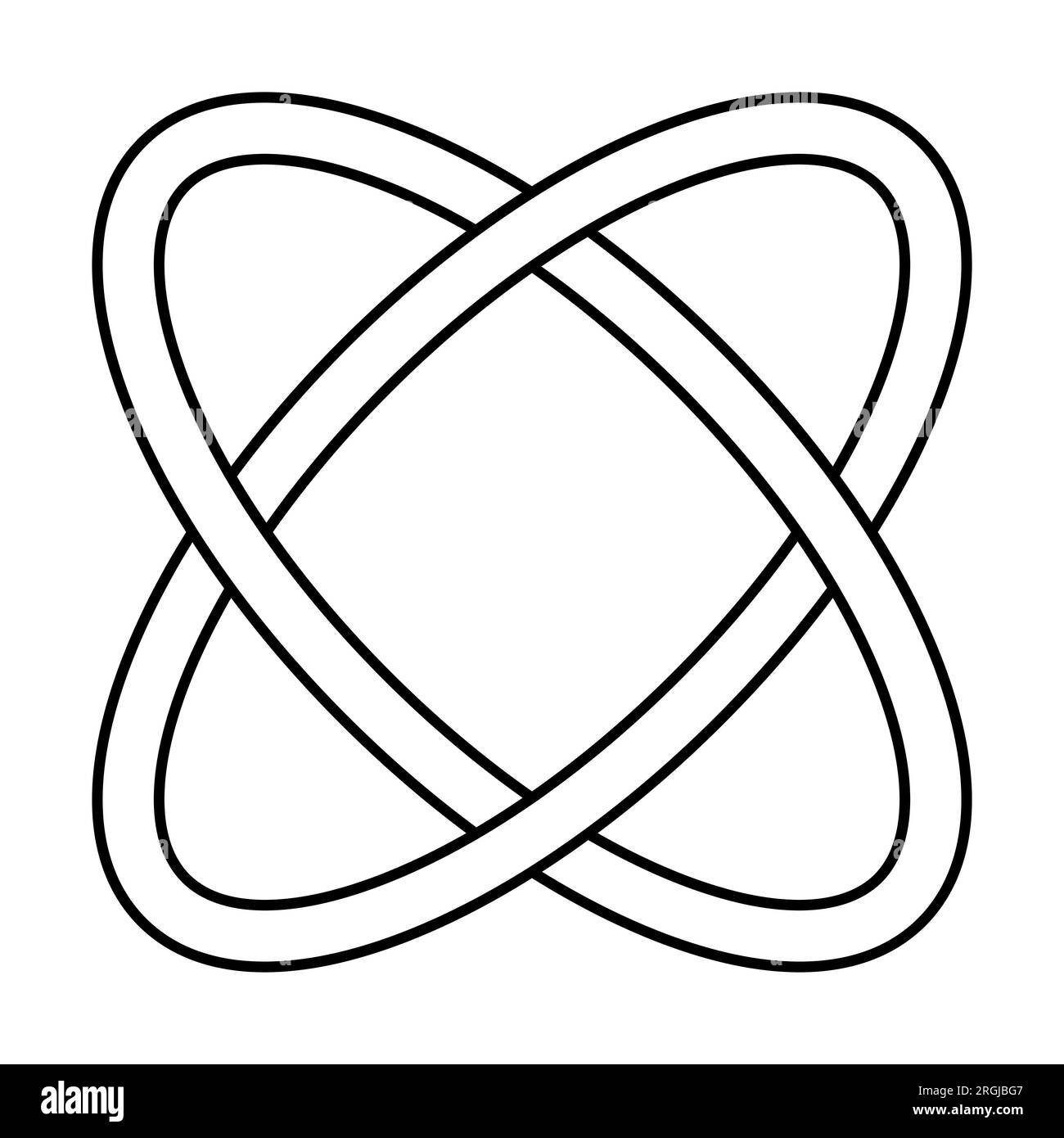 Ovali legati tra loro, l'atomo del pianeta orbita il logo high tech Illustrazione Vettoriale