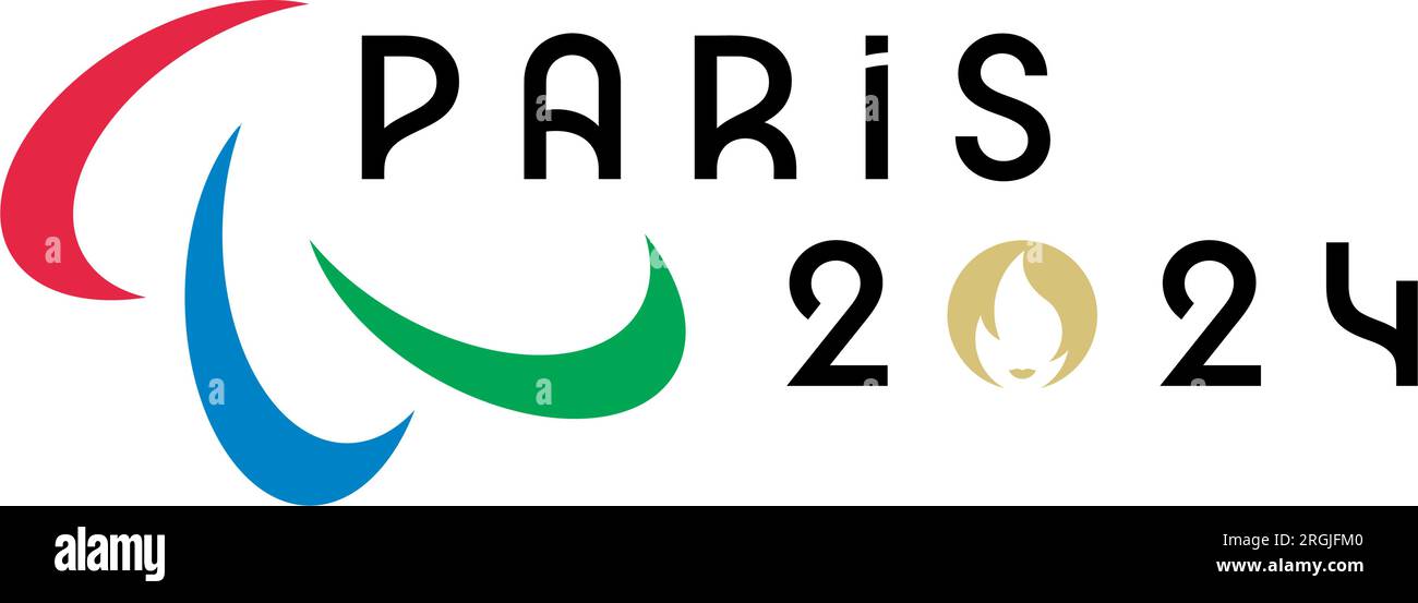 Ucraina, Charkiv - 2 agosto 2023. Parigi, Francia, logo ufficiale delle Paralimpiadi estive 2024. Illustrazione vettoriale dei giochi olimpici. Illustrazione Vettoriale