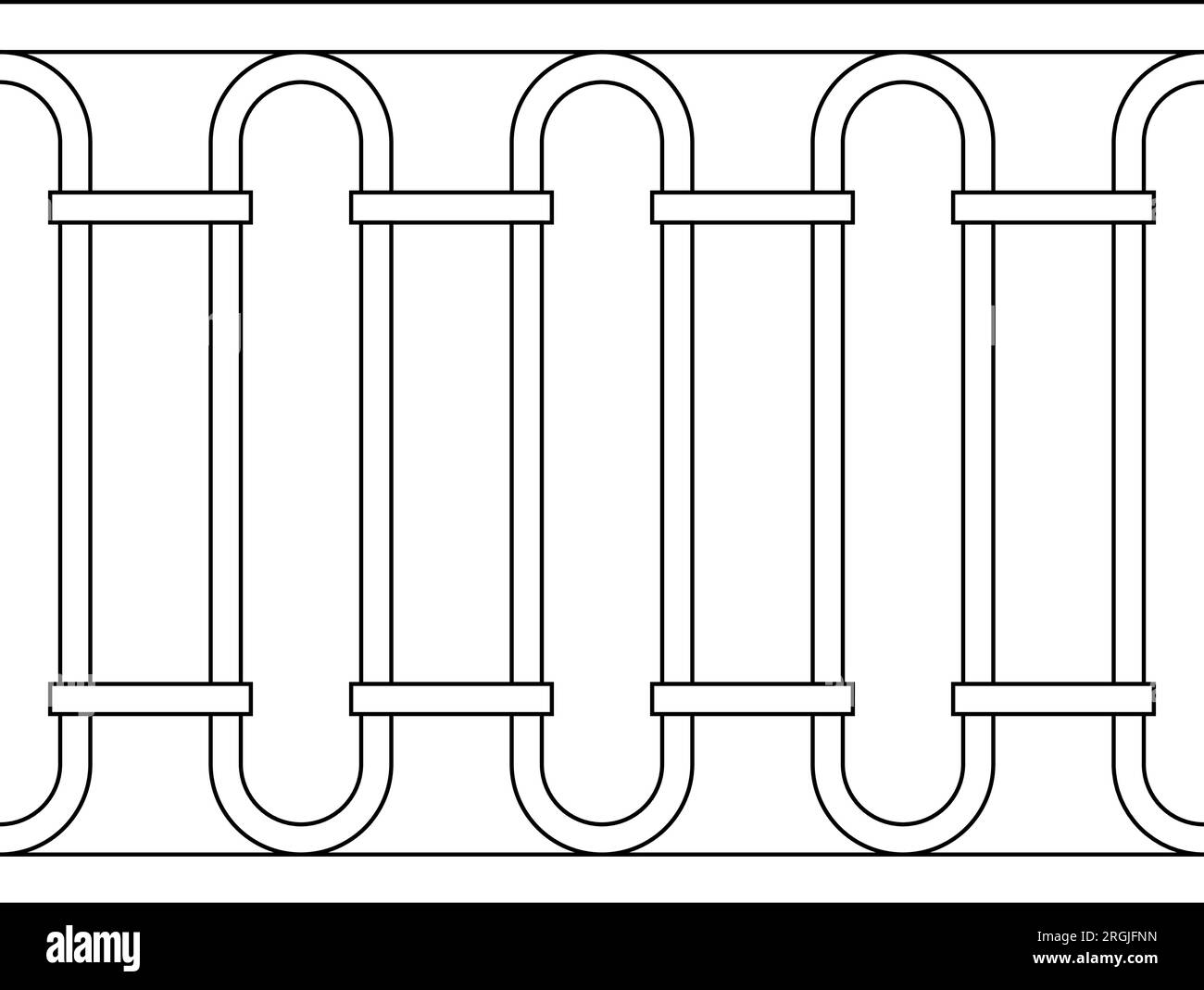 Ringhiera nera vintage, ispirata agli anni '1930, Line Art, motivo senza cuciture, vettoriale, True to Scale Illustrazione Vettoriale