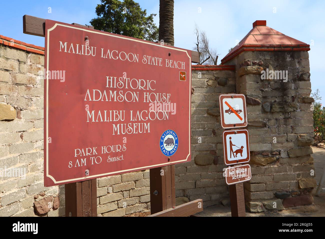 Malibu, California: Vista dettagliata della storica ADAMSON House and Park al 23200 della Pacific Coast Highway, Malibu Lagoon State Beach Foto Stock