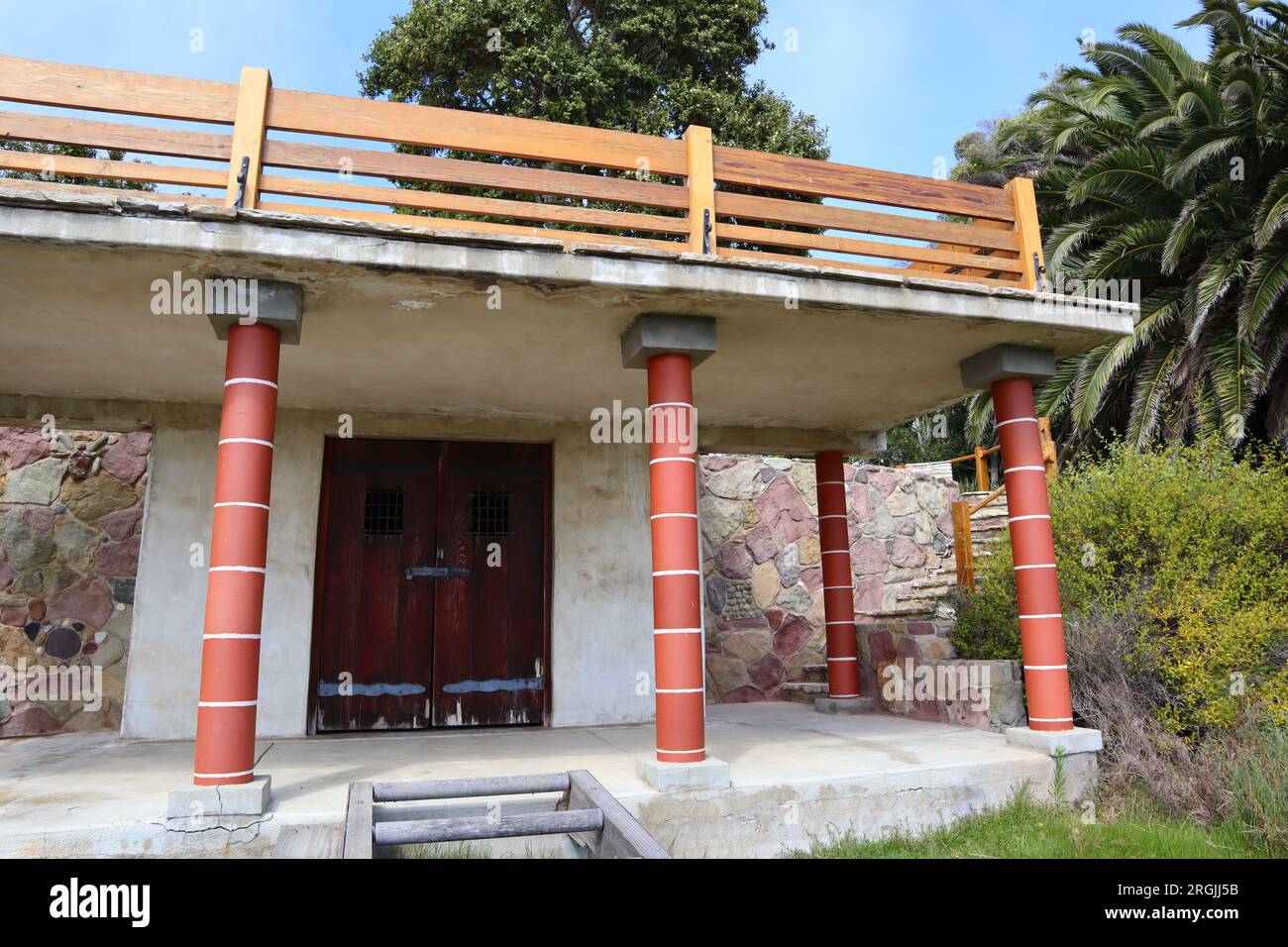 Malibu, California: Vista dettagliata della storica ADAMSON House and Park al 23200 della Pacific Coast Highway, Malibu Lagoon State Beach Foto Stock