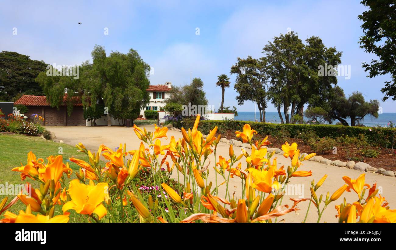 Malibu, California: Vista dettagliata della storica ADAMSON House and Park al 23200 della Pacific Coast Highway, Malibu Lagoon State Beach Foto Stock