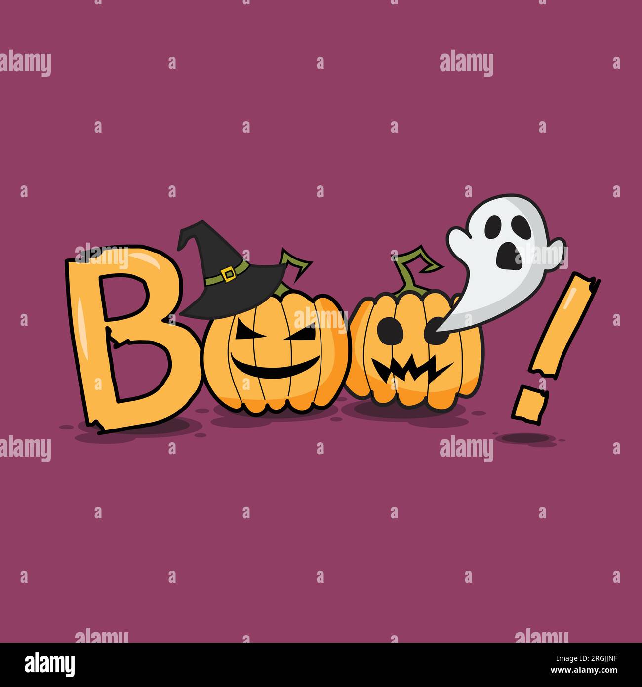 Boo Halloween poster disegnato a mano. Halloween Pumpkins fa parte della parola Boo. Illustrazione vettoriale Illustrazione Vettoriale
